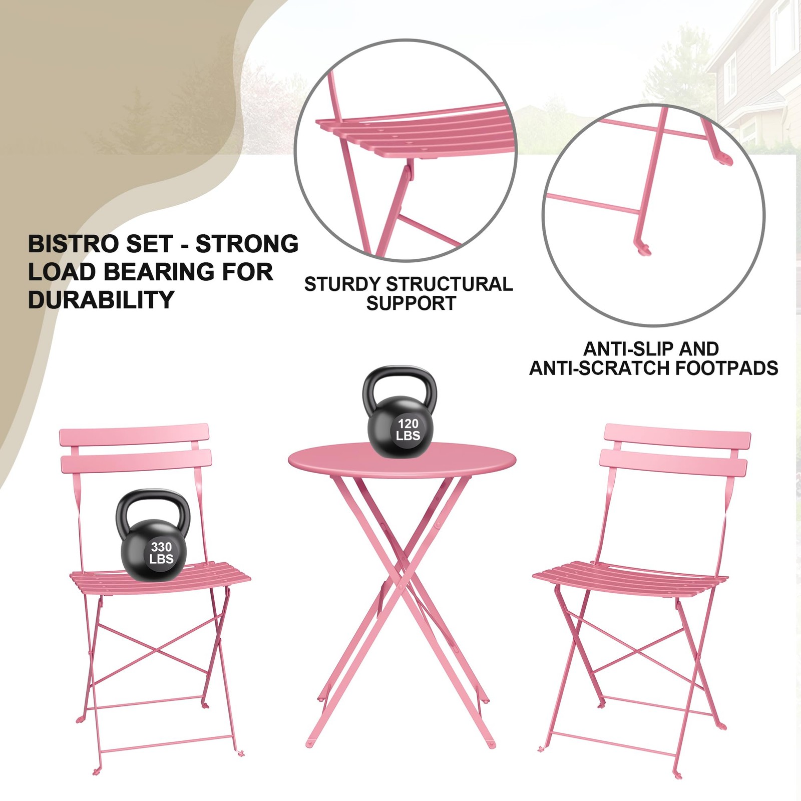 3-Piece Outdoor Folding Table and Chairs, Weather Resistant Conversation Sets... thumbnail 4