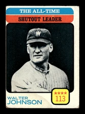 1973 Topps # 476 Walter Johnson Card (B25) All Time Shutout Leaders Senators