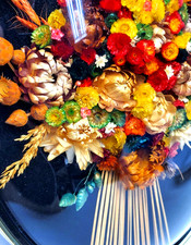 VTG 10" Cideart Dried Straw Flower Oval Convex Glass WALL FRAME ART BOHO Belgium