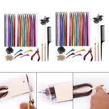Kit d'extension de cheveux scintillants 12 couleurs, 2400 mèches avec outils
