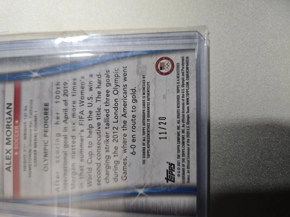 Topps 2021 Soccer Alex Morgan Olympic Gold Autograph 11/20 - Image 3 of 3