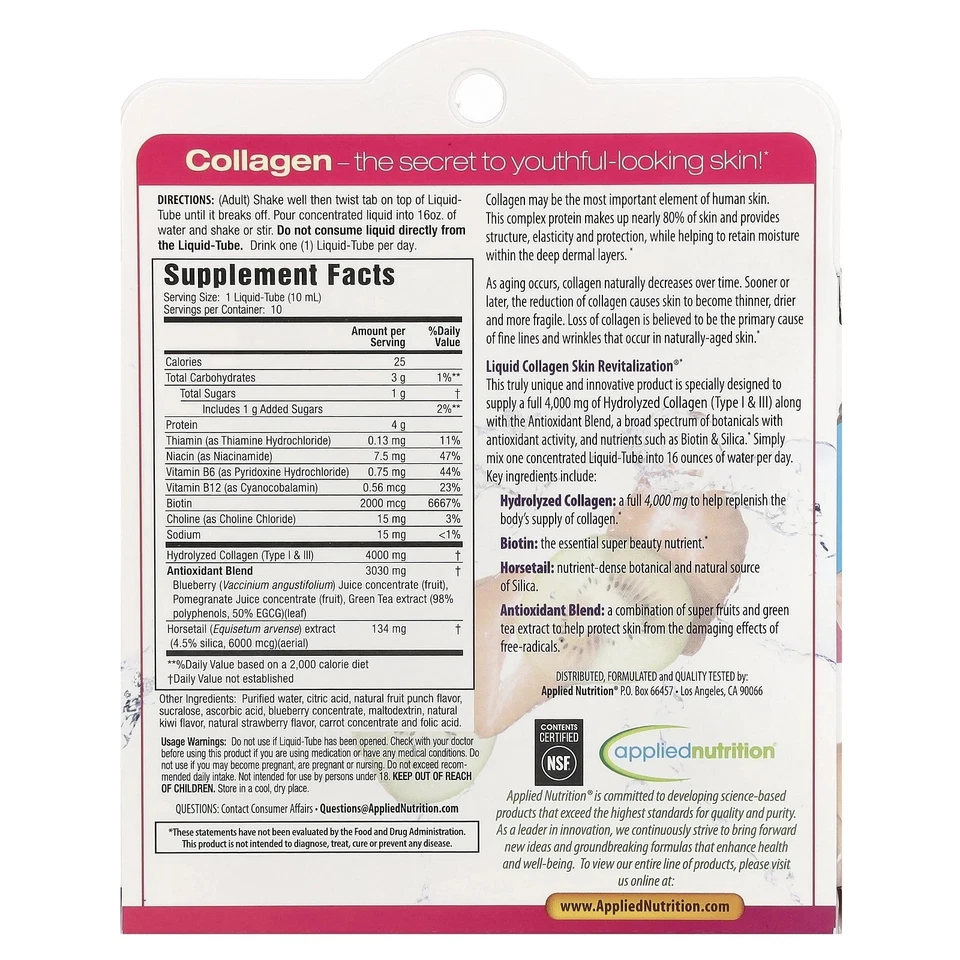 Colágeno líquido, revitalización de la piel, fresa tropical y kiwi, 10 unidades, paquete de 2 Foto 3 de 4