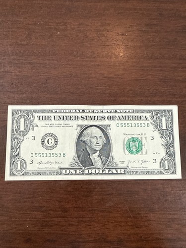 5 Of A Kind 5’s Trinary C55513553B 2021 $1 Dollar Bill Fancy Serial Number - Picture 5 of 6