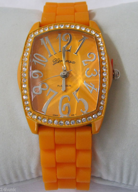 NEW Ladies GENEVA Watch - Rectangle Gemstone/Orange Bezel  display picture 2