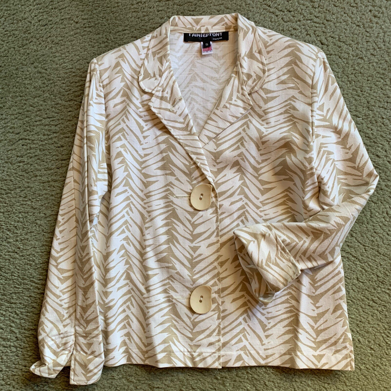 * Giacca blazer donna COTONE PONY ANTHROPOLOGIE dipinta S USA #1885