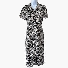 LULUS Ashlyn Taupe Leopard Print Midi Shirt Dress size Medium NWT