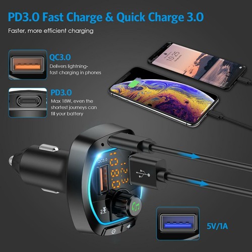 FM Bluetooth Car 3 USB QC / PD3.0 SZYBKA ładowarka odtwarzacz mp3 6 kolorów do iphone'a / jabłka - Zdjęcie 2 z 11