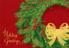 Wreath with Gold Bow Designer Greetings Christmas Card