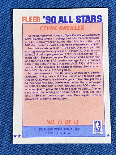 1990 Fleer All Stars Clyde Drexler Basketball Cards #11 Portland Trailblazers - Picture 5 of 5