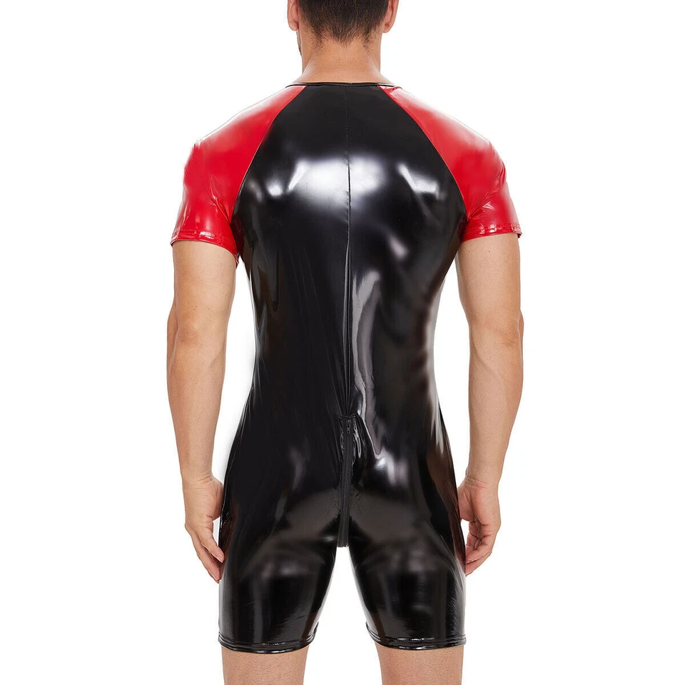 Herren Sexy PVC Glänzendes Leder Jumpsuit Leder Reißverschluss WetLook NEU - Bild 4 von 4