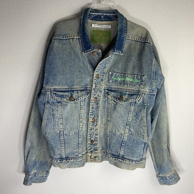 90s Code Bleu Blue Denim Jean Jacket Large Trucker Y2K Corduroy Collar  Vintage