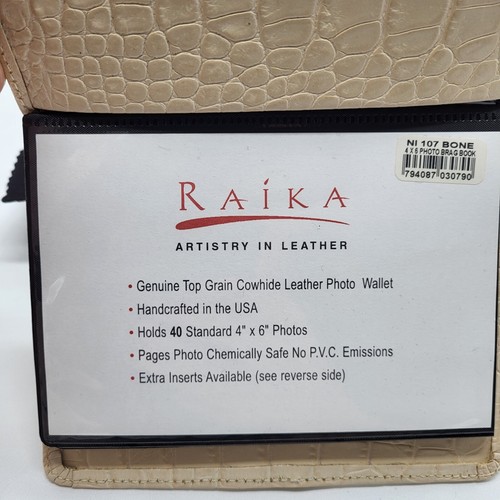 Raika Top Grain Cowhide Leather 4×6 Photo Wallet - Bone - NIB - Holds 40 Photos - Picture 4 of 5