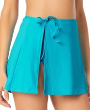 California Waves Juniors' Ribbed Sarong Skirt Cover-Up Blue Size Large