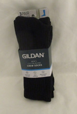 Gildan Men's Stretch Cotton Crew BLACK Socks Shoe Size 6-12 3 pairs