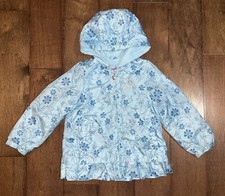 London Fog Floral Jacket Toddler Girls 4 Blue Ruffle Fleece Lined Hooded Zip