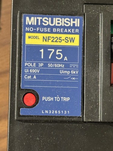 Mitsubishi NF225-SW 3P AAC/DC 175A Circuit Breaker Non-Fuse Breaker 2FH314 - Picture 7 of 8