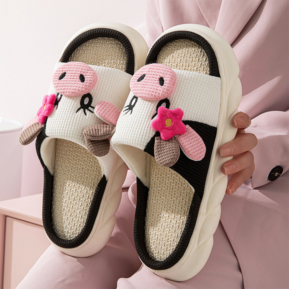 APL Pantofole unisex simpatiche mucca comode lino kawaii animali pantofole per donna uomo