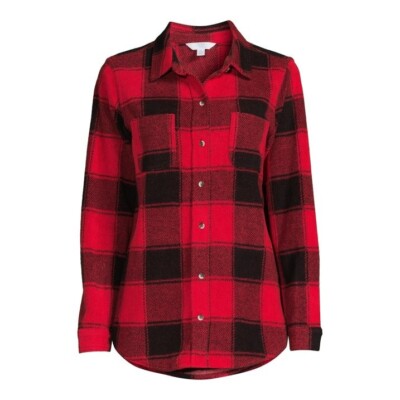 Time and Tru Women's Plaid Button Down Shirt Brilliant Red XXXL (22)
