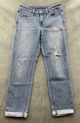 Levi's Slim Cropped Jeans Womens 28 x24 Blue Mid-Rise Distressed Holes Worn Thin - Picture 2 of 12