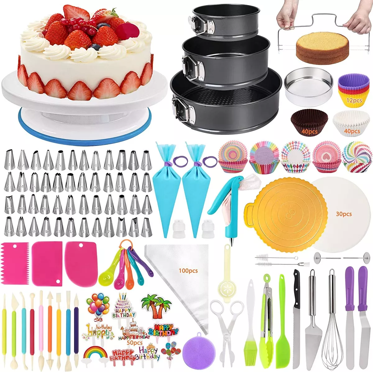 469x Set Cake Decorating Supplies Kit Baking Tools Turntable Stand Cupcake  liner