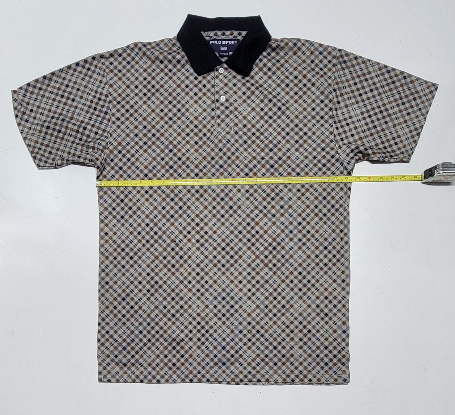 Vintage Polo Sport Ralph Lauren Plaid Geometric Pattern Golf Shirt Mens Size L