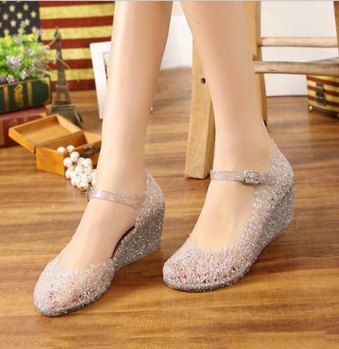 Womens Crystal Jelly Sandal Non-slip Breathable Causal Wedge Heel Beach Shoes - Bild 3 von 20