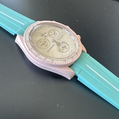 20mm AQUA sailcloth style vulcanIzed rubber Swatch Moonswatch Mission Venus