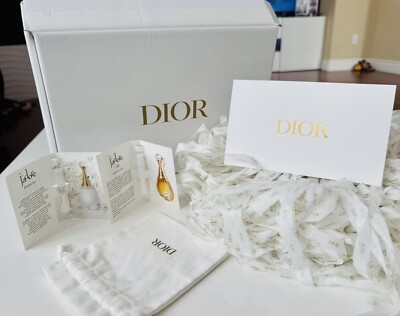 Dior 2 Piece Sample Perfume J'Adore l or & J Adore + Logo Pouch, Envelope & Box