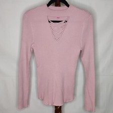 No Boundaries women's L(11-13) ribbed sweater pink criss/cross front long sleeve