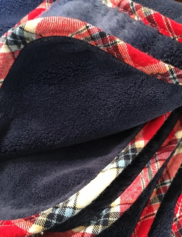 Maison Chic Puppy Dog Baby Blanket Baby Blue 28x30 Lovey Plaid Red - Image 2 of 3