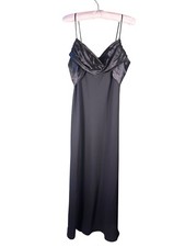 VTG Black Formal Gown Slip Dress 13/14 Draped Satin Neckline Elegant Old Money