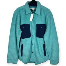 NEW Outerknown Men's Skyline Sherpa Fleece Shacket Shirt Jacket Blue $178