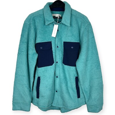 NEW Outerknown Men's Skyline Sherpa Fleece Shacket Shirt Jacket Blue $178