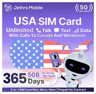 Jethro Mobile Sim Card Unlimited Talk Text & 5Gb High-Speed Data Monthly 1 Year