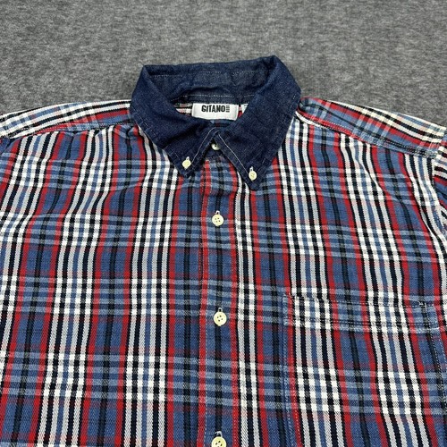 VINTAGE Gitano Shirt Mens Large Red Flannel Plaid Heavyweight Long Sleeve 90s - Picture 3 of 9