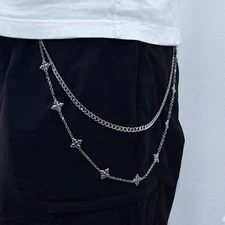 Men's Silver Cross Design Double Layered Pant Chains Stylish Accessory