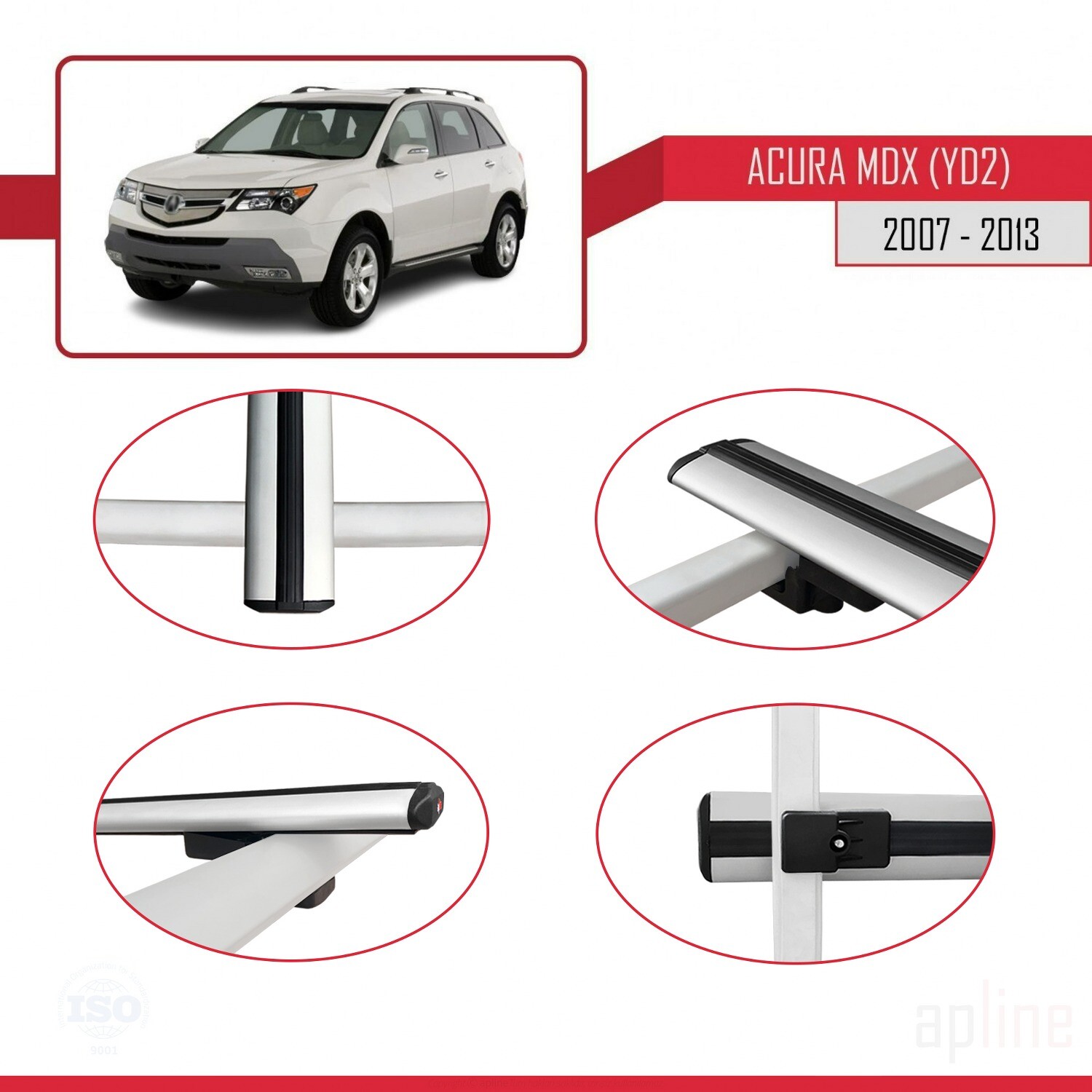 Barres de toit en alu pour Acura MDX YD2 2007-2013 modèle BASIC