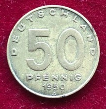 DDR M&uuml;nze 50 Pfennig 1950 A - Fabrik - M&uuml;nzst&auml;tte Berlin