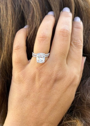 Cushion Cut Simulated Diamond Engagement Ring And Band 14K White Gold 5.40CTW - Picture 8 of 12