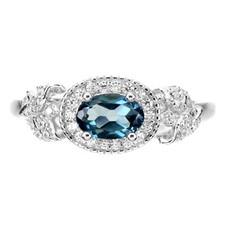 925 Sterling Silver Oval London Blue Topaz 6x4mm Simulated Cz Ring 8