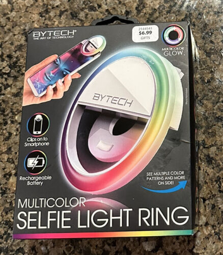 Bague lumineuse selfie BYTECH clips sur smartphone motifs multicolores rechargeables - Photo 1/4