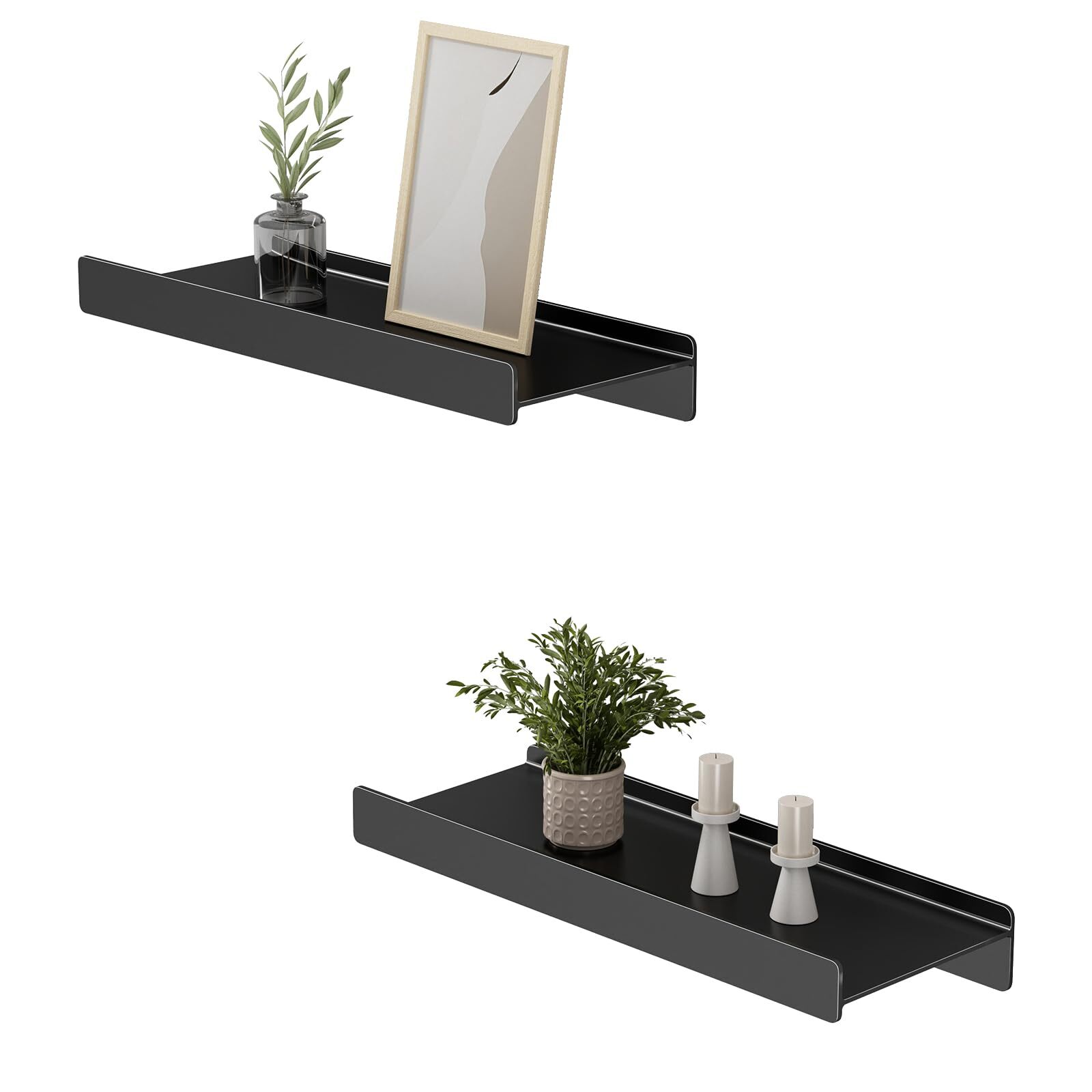 12-Inch Black Metal Floating Wall Shelves for Bathroom Storage  