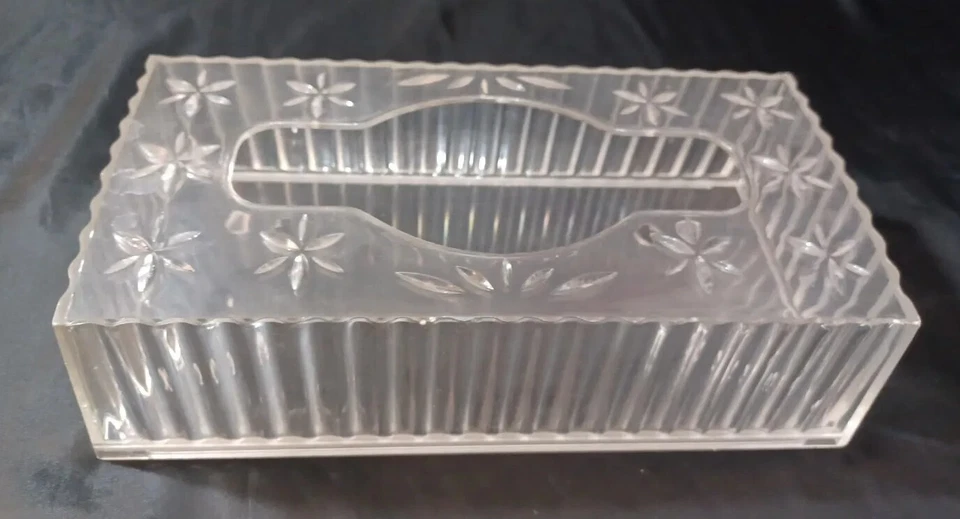 Cubierta de caja de pañuelos Lucite vintage flores transparentes atómicas mediados de siglo MCM Foto 2 de 4