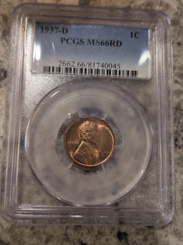 1937-D LINCOLN CENT PCGS MS66RD Red Wheat