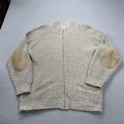 VINTAGE Orvis Sweater Mens Large Fisherman Ribbed Zip Elbow Patch Cardigan USA
