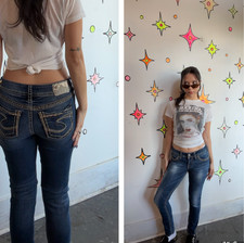 Y2K Embroidered Embellished Skinny Jeans Dark Wash Low-to-Mid Rise Size 4/6