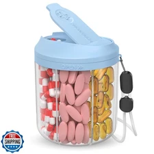 Hionxmga Pill Dispenser with 7 Large Compartments, 4.4" H x 3.6" Dia Pill Bot