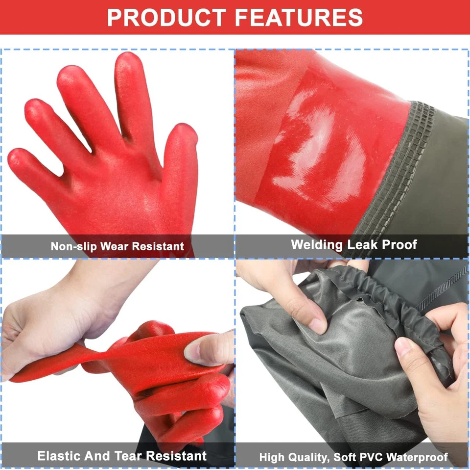 Guantes de goma impermeables de brazo largo Haiou para hombre y mujer, 25 pulgadas, rojos Foto 4 de 4