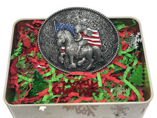 Western Belt Buckle with American Flag in Christmas Tin Buckles for Women and Gi