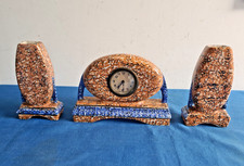 WASMUEL GARNITURE CHEMINEE HORLOGE ET 2 VASES ART DECO ANNÉES 20 CERAMIQUE